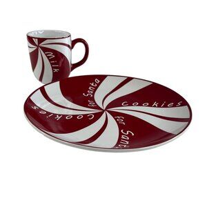 North Pole Trading Co. Cookies For Santa Plate & Milk Mug Set Christmas Red
